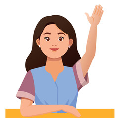 Young woman raising her hand to ask a question