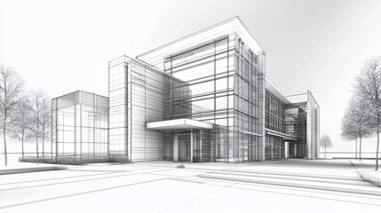 3d wireframe of building. good sketch design