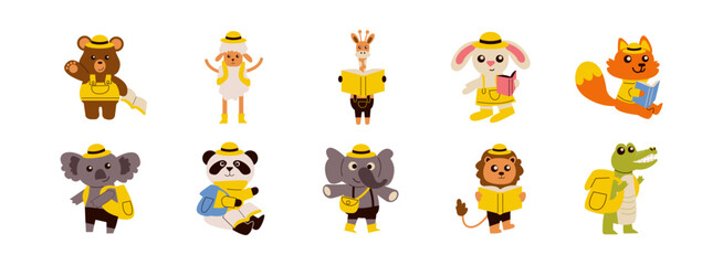 Cute Animals in School flat illustration set. Include of  mascot, bunny, nature, cartoon, school, character, and more. Vector illustration isolated transparent background