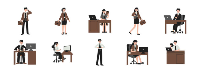 Office Worker Character flat illustration set. Include of staff, office, leadership, communication, and more. Vector illustration isolated transparent background
