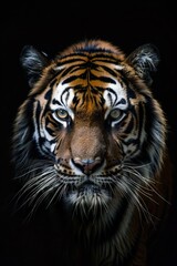 Fototapeta premium A close up of a tiger's face in the dark