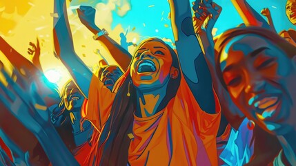 A Crowd of Joyful Fans Celebrating a Victory