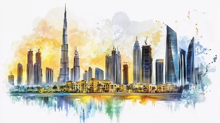 Watercolor sketch of Dubai city buildings in vector illustration which is very impressive