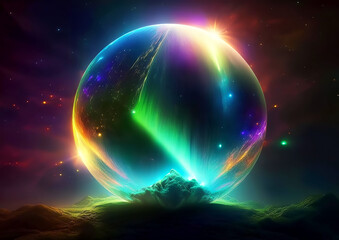 Futuristic 3D illustration of a planet with a glowing sphere