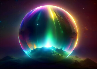 Fototapeta premium Futuristic 3D illustration of a planet with a glowing sphere