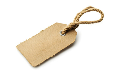 Tag with rope isolated on white background
