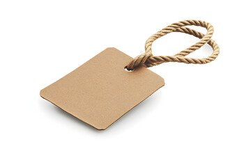Tag with rope isolated on white background