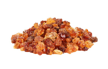 closeup acacia gum or gam arabic isolated on white background
