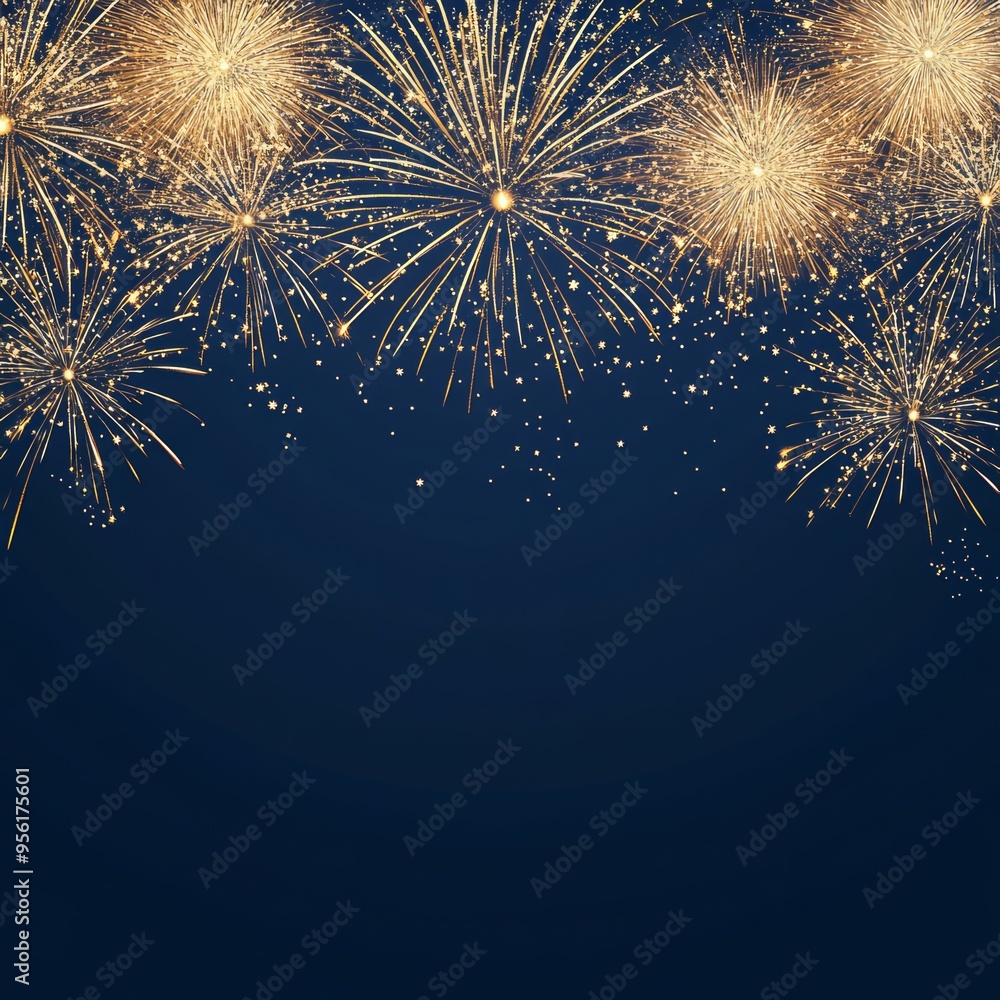 Canvas Prints A golden fireworks display against a dark blue sky, leaving a trail of sparks and glitter.