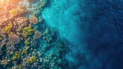 Obraz premium Aerial perspective of a calm, deep blue ocean with gentle waves and an empty horizon for text.