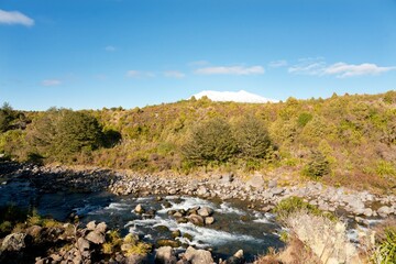 rocky river in the mountains, The Whakapapanui River, Tongariro National Park