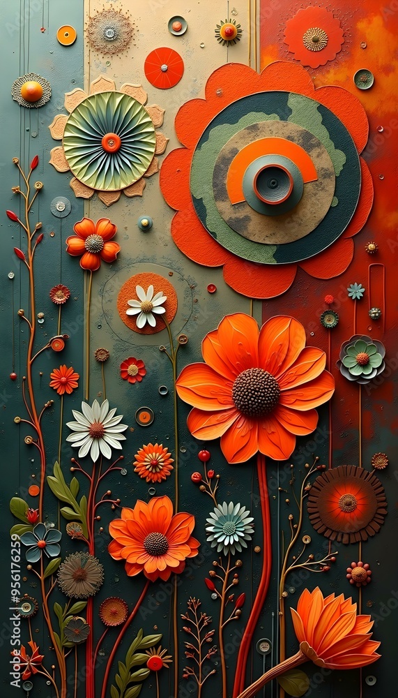 Wall mural A vibrant abstract artwork filled with a multitude of flowers