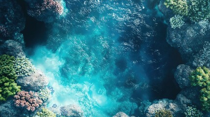 Obraz premium Aerial perspective of a calm, deep blue ocean with gentle waves and an empty horizon for text.