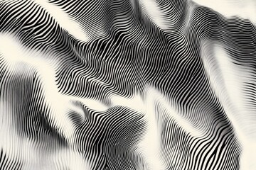 Abstract line art illustration featuring black wavy stripes with halftone thin lines ideal for use as a background design
