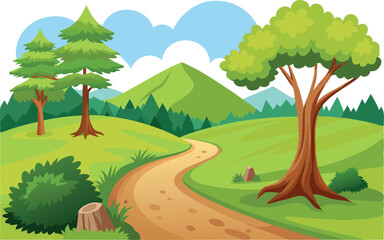 Winding dirt path leading through a lush green valley © frrlbt