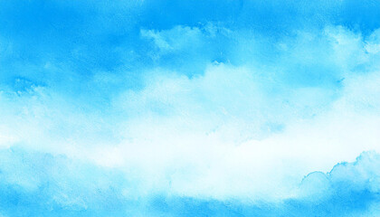 Watercolor illustration of blue sky with clouds
