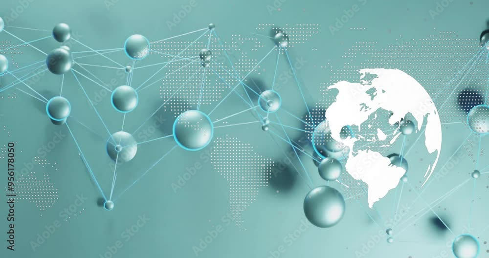 Poster global network connections and data points animation over world map