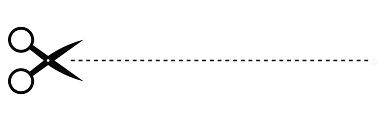 scissor cutting line, scissor icon and dotted line or path