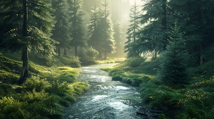 Obraz premium Aerial view of the river in the forest