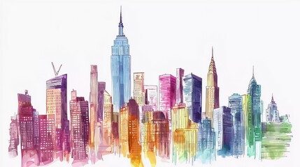 Watercolor sketch of New York city buildings in beautiful vector illustration