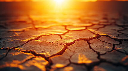 Obraz premium A close-up of the warm orange sun shining on the parched earth