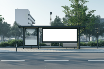 A large white billboard sits on a city street, Mockups, Transparent PNG