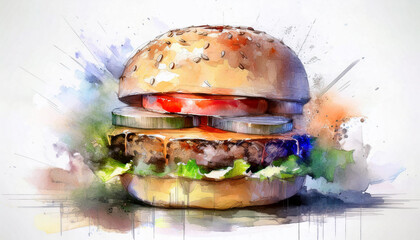 Watercolor illustration of hamburger
