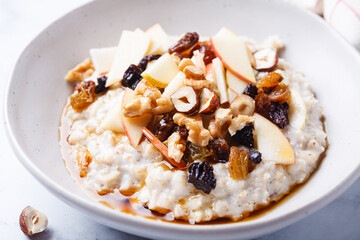 Bircher muesli with apple, raisins and nuts.