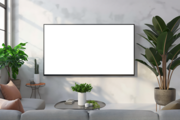 A large flat screen television is mounted on the wall in a living room