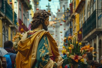Fototapeta premium The vibrant festival of SÃ£o JoÃ£o do Porto celebrates the birth of St. John the Baptist with joyous festivities.