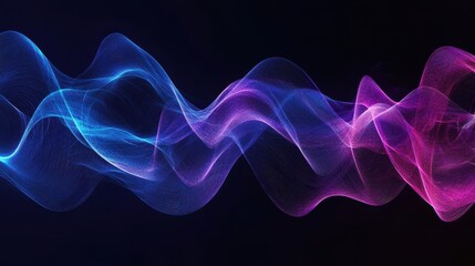 Fototapeta premium Abstract Purple and Blue Neon Light Waves on Black Background.