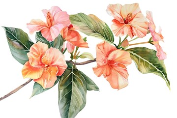 Watercolor Balsam Isolated on White Background. Beautiful Balsam Flower
