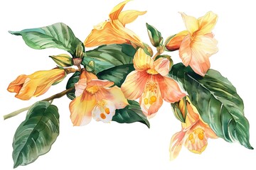 Watercolor Balsam Isolated on White Background. Beautiful Balsam Flower