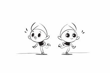 Two children walking silhouette vector illustration
