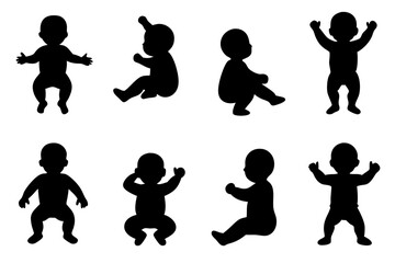 Set of silhouettes of children playing 
