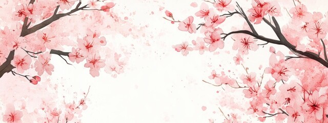 Watercolor sakura frame featuring blossoming cherry tree branches for the new year celebration