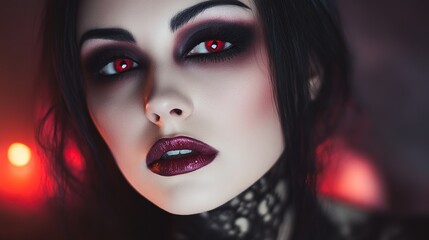 Fototapeta premium A Halloween makeup look that combines beauty with a touch of horror, like a glamorous vampire.