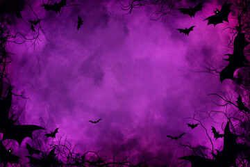 purple halloween background with bats and pumpkins