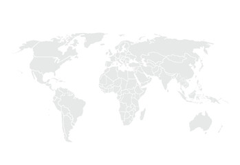 World map.United States, China, Russia, Germany, United Kingdom, Japan, France, India, Brazil, Canada, Italy. Grayscale,isolated on white background