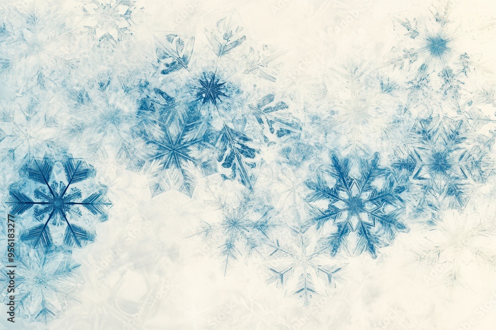 Poster delicate blue snowflakes intertwine with soft lines, creating an intricate design that embodies the 