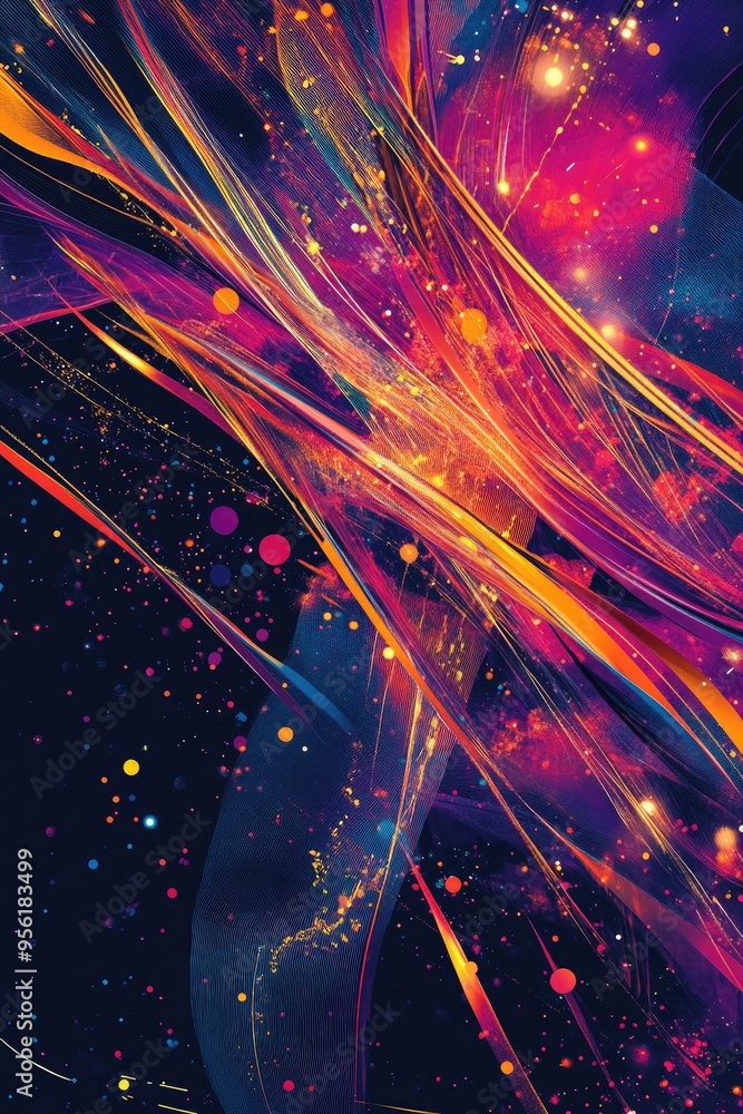 Poster line art illustration featuring colorful magic lines and abstract patterns ideal for light overlays 
