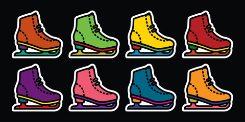 Original vector icon set in vintage style. Figure skating skates.