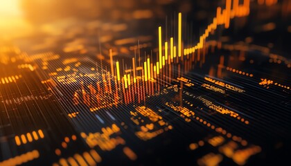 Dynamic digital graph with vibrant colors representing financial trends and data analysis in a modern business environment.