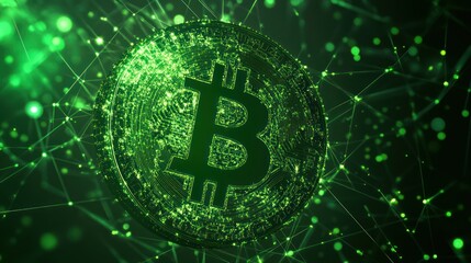 Bitcoin Symbol on Green Network Background