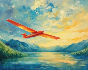 Oil painting depicting glider soaring showcasing the thrill of soaring activities