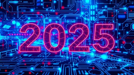 Shining 2025 on digital background. Technology banner with 2025	