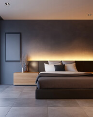 Elegant bedroom interior design with warm lighting and soft colors