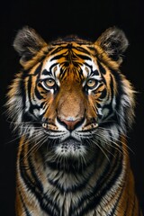Obraz premium A close up of a tiger's face on a black background
