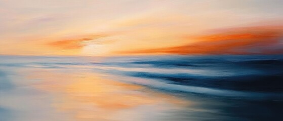 Obraz premium Abstract oil painting featuring a blurred sunset scene at the beach ideal for various creative uses emphasizing the colors and ambiance of twilight by the shore