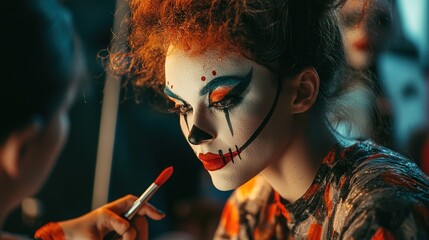 Fototapeta premium A makeup artist demonstrating a Halloween look during a live event or workshop.
